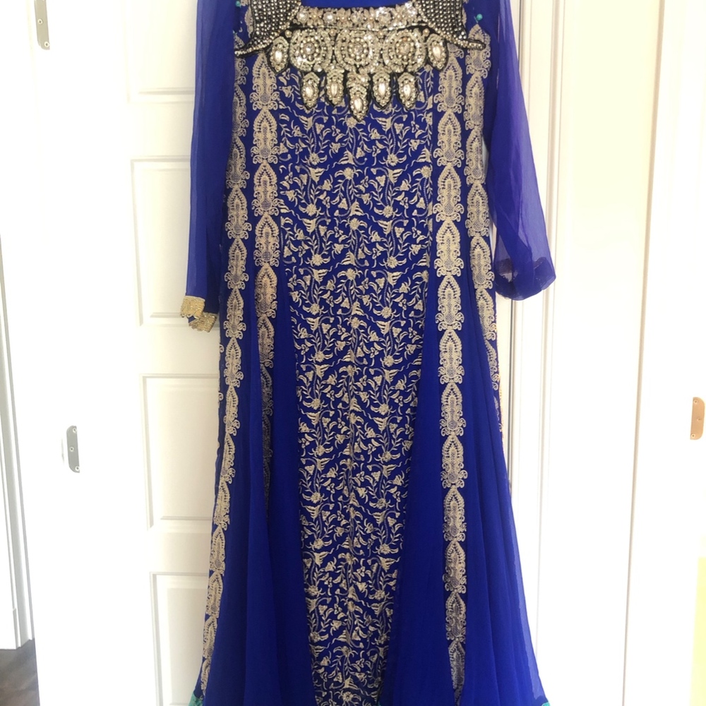 Lghtly worn, SouthAsian Partywear, Blue Gown (3pc)